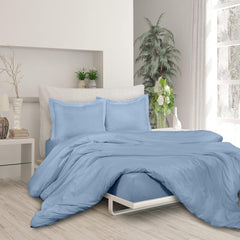 ROYALE Lake Blue Duvet Cover Queen Size - Washed Duvet Cover Set, 3 Piece Double Brushed Duvet Covers with Button Closure - 1 Duvet Cover 90x90 inch and 2 Pillow Shams - Comforter Cover