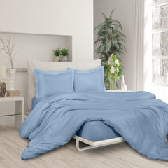 ROYALE Lake Blue Duvet Cover Queen Size - Washed Duvet Cover Set, 3 Piece Double Brushed Duvet Covers with Button Closure - 1 Duvet Cover 90x90 inch and 2 Pillow Shams - Comforter Cover