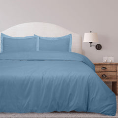 Royale Linens Lake Blue Duvet Cover Queen Size - Queen Duvet Cover Set - 3 Piece Double Brushed Queen Duvet Covers with Zipper Closure, 1 Duvet Cover 90x90 inches and 2 Pillow Shams (Queen, Lake Blue)