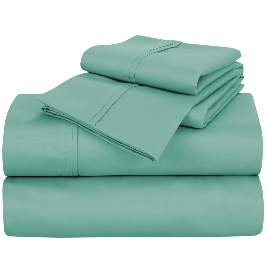 ROYALE LINENS 400 Thread Count 100% American Grown Cotton 4 Piece Sateen Queen Sheet Set - 1 Fitted Sheet, 1 Flat Sheet, 2 Pillow case - Mint Queen Bedsheet - Cotton Sheets - (Mint, Queen)