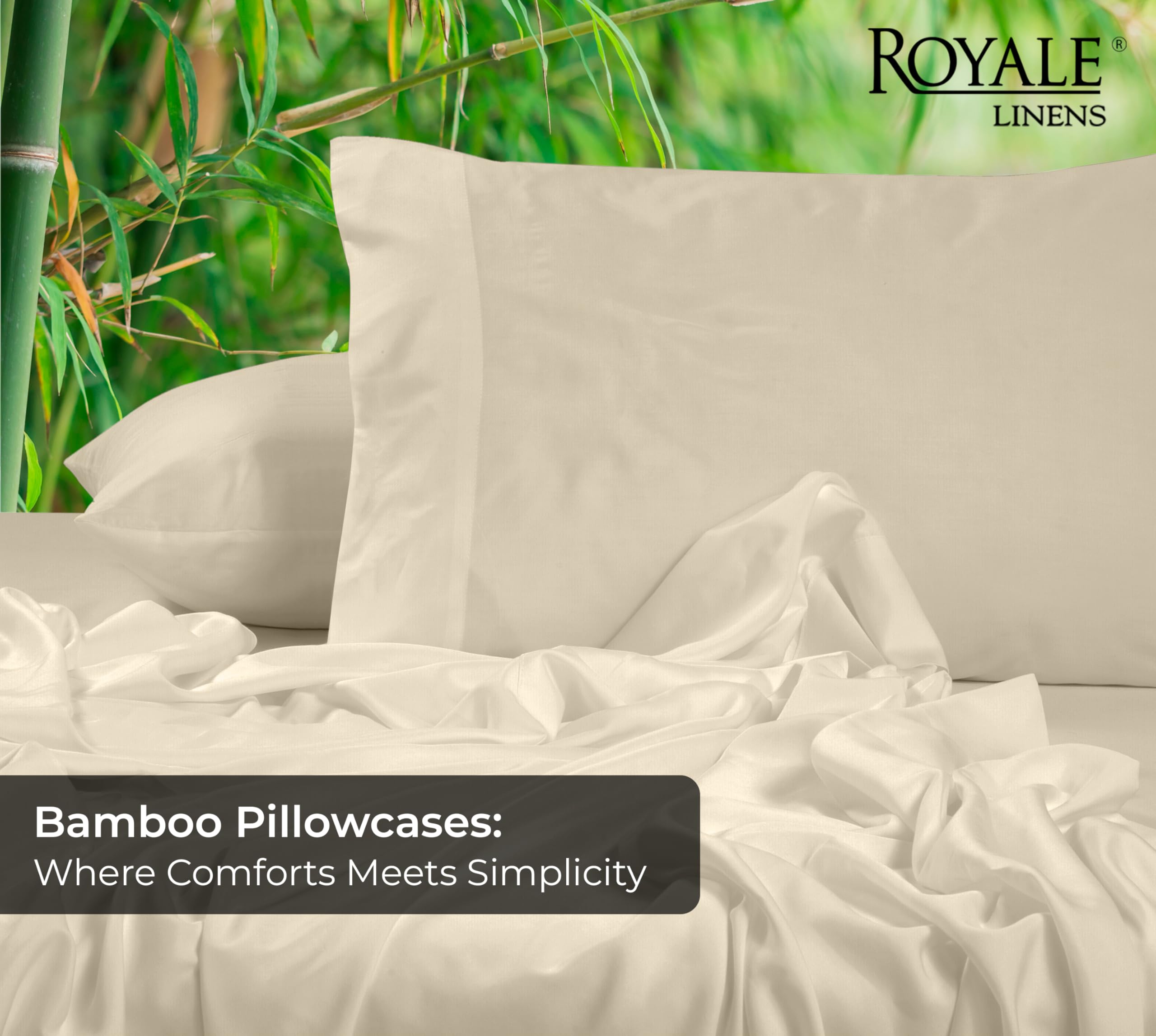 Royale Linens Cooling Pillow Cases Set of 2-100% Rayon Derived from Bamboo Cooling Pillowcase for Hot Sleepers - Soft & Silky Pillow Covers with Envelope Closure (Sand)