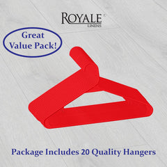 ROYALE Plastic Hangers 20 Pack - Red Plastic Hangers - Clothes Hanger With Hooks – Heavy Duty Space Saving Coat Hangers Ideal For Everyday Use For Tops, Skirt, Dress, Shirts, Pants (20 Pack, Red)