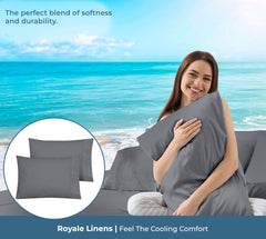 ROYALE LINENS 200 Thread Count 100% Long Staple Combed Cotton Pillowcases Set Of 2 - Ultra Soft - Queen Bed Pillow Cover - 20"x30" - Breathable, Cool & Crisp Percale White (Queen, Charcoal)