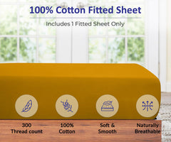 Royale Linens 300 Thread Count 100% Long Staple Combed Cotton Fitted Sheet - Super Soft Deep Pocket Sheet - Yellow Fitted Sheet Queen Size - Queen Fitted Sheet Only - Elastic Sheet (Queen, Yellow)