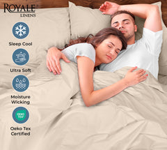 ROYALE LINENS 200 Thread Count 100% Long Staple Combed Cotton Pillowcases Set Of 2 - Ultra Soft - Queen Bed Pillow Cover - 20"x30" - Breathable, Cool & Crisp Percale White Pillow Cases ( Cream)