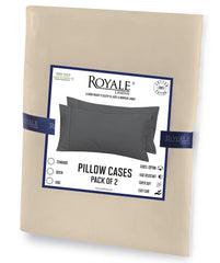 Royale Linens Queen Pillowcase Set of 2 - Bed Pillow Cover - 20" x 30" - Sand Pillowcases - 1800 Brushed Microfiber, Wrinkle & Fade Resistant - Soft & Cozy- Queen Size Pillow Case (Queen, Sand)