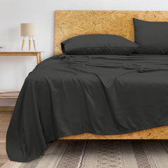 ROYALE LINENS 300 Thread Count 100% Long Staple Combed Cotton Flat Sheet - Super Soft - Top Sheet - Queen Flat Sheet Sold Separately - Breathable, Cool & Crisp Percale Flat Sheet Only (Queen, Black)