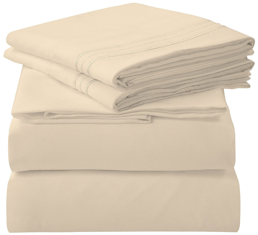 ROYALE LINENS - 4 Piece Bed Sheet - Soft Brushed Microfiber 1800 Bedding Set - 1 Fitted Sheet, 1 Flat Sheet, 2 Pillow case - Wrinkle & Fade Resistant Luxury Sheet Set (Sand)