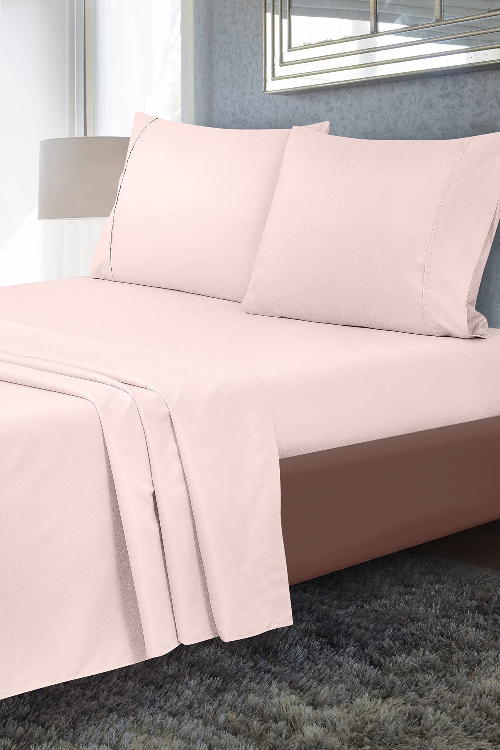 Royale Linen 2 Pack Bulk Flat Sheet Set - Top Sheet - Soft 1800 Microfiber - Wrinkle & Stain Resistant - for Hotel, Massage Table, Hospital, Dorm -  Flat Sheet Sold Separately ( Pink)
