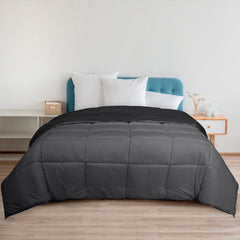 ROYALE Queen Comforter - All Season Down Alternative Bedding Comforter - Lightweight Quilted Comforter with Corner Tabs - Soft Luxury Hotel Comforter - Box Stitched Duvet Insert (Queen, Black & Grey)