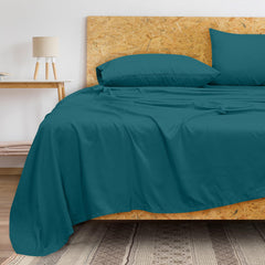 ROYALE LINENS 300 Thread Count 100% Long Staple Combed Cotton Flat Sheet - Super Soft - Top Sheet - Queen Flat Sheet Sold Separately - Breathable, Cool & Crisp Percale Flat Sheet Only (Queen, Teal)