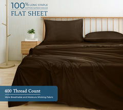 400 Thread Count 100% American Grown Cotton Flat Sheet - Cooling Sheets - Queen Sheets - Luxury Sateen Weave - Queen Flat Sheet Sold Separately - Chocolate Flat Sheet Only (Queen, Hazel Nut)