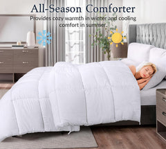 ROYALE Queen Comforter - All Season Down Alternative Bedding Comforter - Lightweight Quilted Comforter with Corner Tabs - Ultra Soft Luxury Hotel Comforter - Box Stitched Duvet Insert (Queen, White)