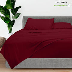 Royale Linens - 4 Piece Queen Bed Sheet - Soft Brushed Microfiber 1800 Bedding Set - 1 Fitted Sheet, 1 Flat Sheet, 2 Pillowcase - Wrinkle & Fade Resistant Luxury Queen Size Sheet Set (Burgundy, Queen)