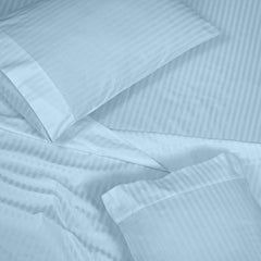 Royale Linens 300 Thread Count 100% Long Staple Combed Cotton Striped Sheet Set - 4 Piece Queen Bed Sheet - 1 Fitted Sheet, 1 Flat Sheet, 2 Pillowcase -Cool & Crisp Sheet Set (Queen, Stripe Lake Blue)