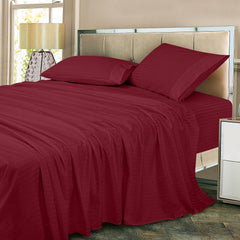 ROYALE LINENS 300 Thread Count 100% Long Staple Combed Cotton Printed Sheet Set - 4 Piece Queen Bed Sheet - 1 Fitted Sheet, 1 Flat Sheet, 2 Pillow case -Cool & Crisp Sheet Set (Queen, Stripe Burgundy)