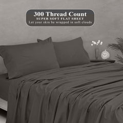 ROYALE LINENS 300 Thread Count 100% Long Staple Combed Cotton Flat Sheet - Super Soft - Top Sheet - Queen Flat Sheet Sold Separately - Breathable, Cool & Crisp Percale Flat Sheet Only (Queen, Grey)