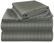 ROYALE LINENS Striped Bed Sheet Set - Microfiber 1800 Bedding - 1 Fitted Sheet, 1 Flat Sheet, 2 Pillow case - Wrinkle & Fade Resistant - 4 Piece Damask Stripe Bed Sheet Set (Stripe Grey)