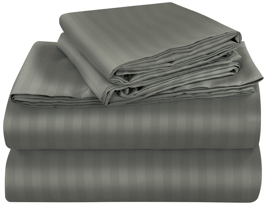 ROYALE LINENS Striped Bed Sheet Set - Microfiber 1800 Bedding - 1 Fitted Sheet, 1 Flat Sheet, 2 Pillow case - Wrinkle & Fade Resistant - 4 Piece Damask Stripe Queen Bed Sheet Set (Stripe Grey, Queen)