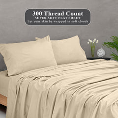 ROYALE LINENS 300 Thread Count 100% Long Staple Combed Cotton Flat Sheet - Super Soft - Top Sheet - Queen Flat Sheet Sold Separately - Breathable, Cool & Crisp Percale Flat Sheet Only (Queen, Cream)