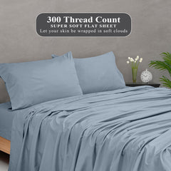 ROYALE LINENS 300 Thread Count 100% Long Staple Combed Cotton Flat Sheet- Super Soft - Top Sheet - Queen Flat Sheet Sold Separately - Breathable Cool & Crisp Percale Flat Sheet Only (Queen, Cool Blue)