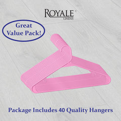 ROYALE Plastic Hangers 20 Pack - Pink Plastic Hangers - Clothes Hanger With Hooks – Heavy Duty Space Saving Coat Hangers Ideal For Everyday Use For Tops, Skirt, Dress, Shirts, Pants (20 Pack, Pink)