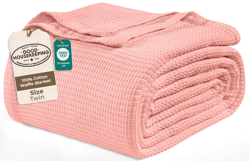 Royale Linens Cotton Waffle Blanket - Breathable And Soft, Lightweight And Cozy Waffle Weave Bed Blanket For All Season