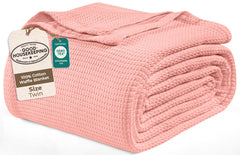 Royale Linens Cotton Waffle Blanket - Breathable And Soft, Lightweight And Cozy Waffle Weave Bed Blanket For All Season