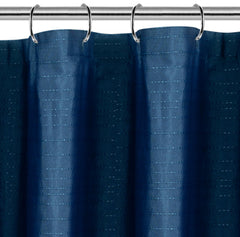 ROYALE LINENS Printed Shower Curtain 72 X 72 Inches - with Reinforced Button Holes - Machine Washable & Water Resistant Shower Curtains (Standard - Woven Stripe Blue)