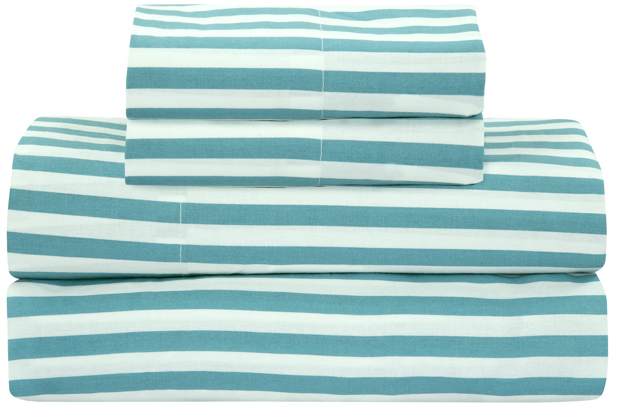 Royale Linens 300 Thread Count 100% Long Staple Combed Cotton Striped Sheet Set - 4 Piece Queen Bed Sheet - 1 Fitted Sheet, 1 Flat Sheet, 2 Pillowcase -Cool & Crisp Sheet Set (Queen, Stripe Lake Blue)