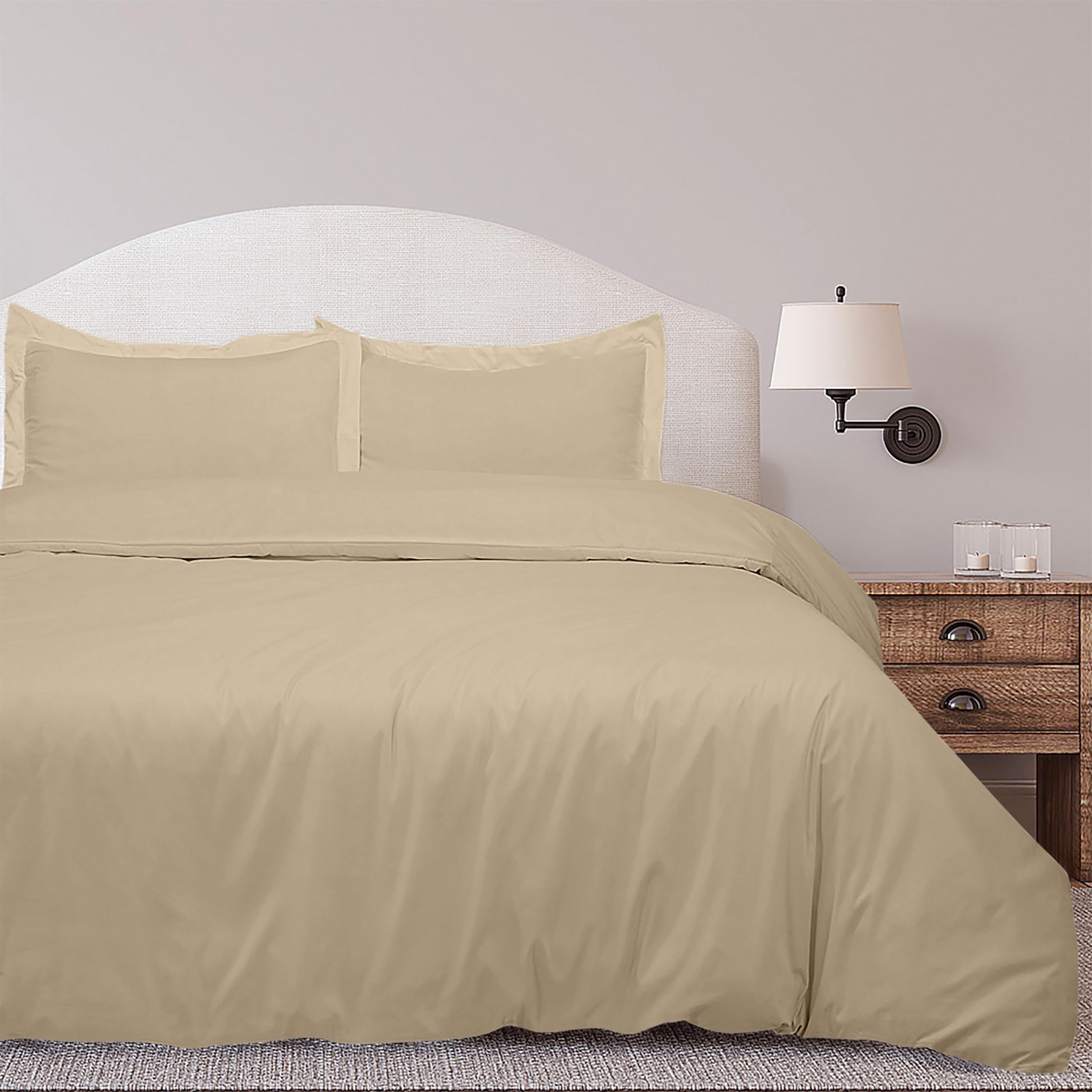 ROYALE LINENS Sand Duvet Cover - Duvet Cover Set - 3 Piece Double Brushed Duvet Covers with Zipper Closure, 1 Duvet Cover  and 2 Pillow Shams ( Sand)