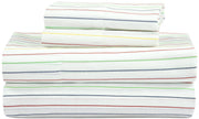 ROYALE LINENS 300 Thread Count 100% Long Staple Combed Cotton Printed Sheet Set - 4 Piece Bed Sheet - 1 Fitted Sheet 1 Flat Sheet 2 Pillowcase - Cool & Crisp Sheet Set ( Stripe Multicolor)
