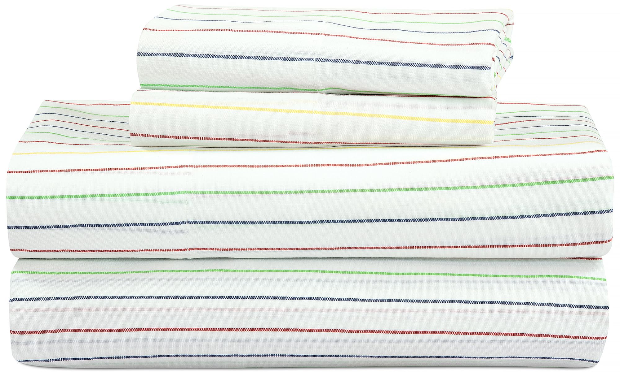 ROYALE LINENS 300 Thread Count 100% Long Staple Combed Cotton Printed Sheet Set - 4 Piece Bed Sheet - 1 Fitted Sheet 1 Flat Sheet 2 Pillowcase - Cool & Crisp Sheet Set ( Stripe Multicolor)