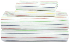 ROYALE LINENS 300 Thread Count 100% Long Staple Combed Cotton Printed Sheet Set - 4 Piece Queen Bed Sheet - 1 Fitted Sheet 1 Flat Sheet 2 Pillowcase - Cool & Crisp Sheet Set (Queen, Stripe Multicolor)