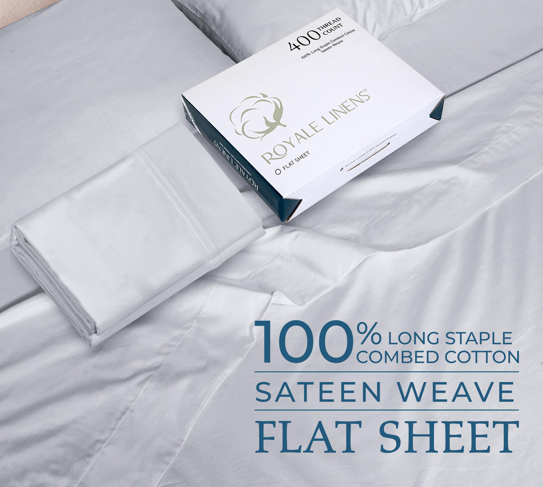400 Thread Count 100% American Grown Cotton Flat Sheet - Cooling Sheets - Sheets - Luxury Sateen Weave - Flat Sheet Sold Separately - Silver Flat Sheet Only ( Spanish Silver)