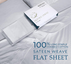 400 Thread Count 100% American Grown Cotton Flat Sheet - Cooling Sheets - Queen Sheets - Luxury Sateen Weave - Queen Flat Sheet Sold Separately - Silver Flat Sheet Only (Queen, Spanish Silver)