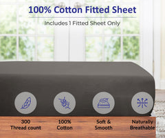 Royale Linens 300 Thread Count 100% Long Staple Combed Cotton Fitted Sheet - Super Soft Deep Pocket Bottom Sheet - Grey Fitted Sheet Queen Size -Queen Fitted Sheet Only - Elastic Sheet (Queen,Grey)