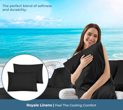 ROYALE LINENS 200 Thread Count 100% Long Staple Combed Cotton Pillowcases Set Of 2 - Ultra Soft - Queen Bed Pillow Cover - 20"x30" - Breathable, Cool & Crisp Percale White Pillow Cases (Queen, Black)