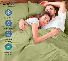 ROYALE LINENS 200 Thread Count 100% Long Staple Combed Cotton Pillowcases Set Of 2 - Ultra Soft - Queen Bed Pillow Cover - 20"x30" - Breathable, Cool & Crisp Percale White (Queen, Sage Green)