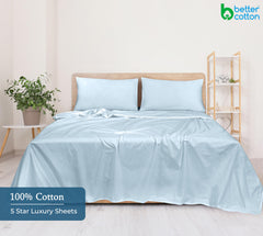 400 Thread Count 100% American Grown Cotton Flat Sheet - Cooling Sheets - Queen Sheets - Luxury Sateen Weave - Queen Flat Sheet Sold Separately - Soft Blue Flat Sheet Only (Queen, Caribbean Blue)