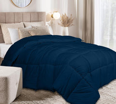 ROYALE Queen Comforter - All Season Down Alternative Bedding Comforter - Lightweight Quilted Comforter with Corner Tabs - Ultra Soft Luxury Hotel Comforter - Box Stitched Duvet Insert (Queen, Navy)