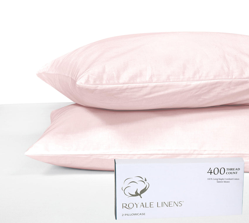 Royale Linens 400 Thread Count 100% American Grown Cotton Queen Pillowcase Set - Luxury Sateen Queen Pillow case - 20"x30" Inch - Soft & Smooth Set of 2 Pink Pillowcases - (Queen, Kyoto Blush)