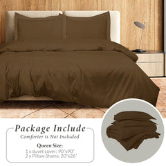 Royale Linens Chocolate Duvet Cover Queen Size - Queen Duvet Cover Set - 3 Piece Double Brushed Queen Duvet Covers with Zipper Closure, 1 Duvet Cover 90x90 inches and 2 Pillow Shams (Queen, Chocolate)