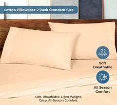 ROYALE LINENS 200 Thread Count 100% Long Staple Combed Cotton Pillowcases Set Of 2 - Ultra Soft - Queen Bed Pillow Cover - 20"x30" - Breathable, Cool & Crisp Percale White Pillow Cases ( Sand)
