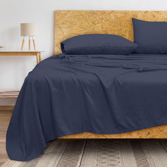 Royale Linens 300 Thread Count 100% Long Staple Combed Cotton Flat Sheet - Super Soft - Top Sheet - Queen Flat Sheet Sold Separately - Breathable, Cool & Crisp Percale Flat Sheet Only (Queen, Navy)