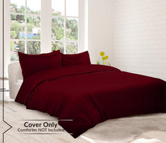 ROYALE LINENS Burgundy Duvet Cover Queen Size - Queen Duvet Cover Set - 3 Piece Double Brushed Queen Duvet Covers with Zipper Closure, 1 Duvet Cover 90x90 inches and 2 Pillow Shams (Queen, Burgundy)