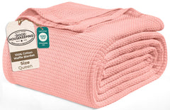 Royale Linens Cotton Waffle Blanket - Breathable And Soft, Lightweight And Cozy Waffle Weave Bed Blanket For All Season