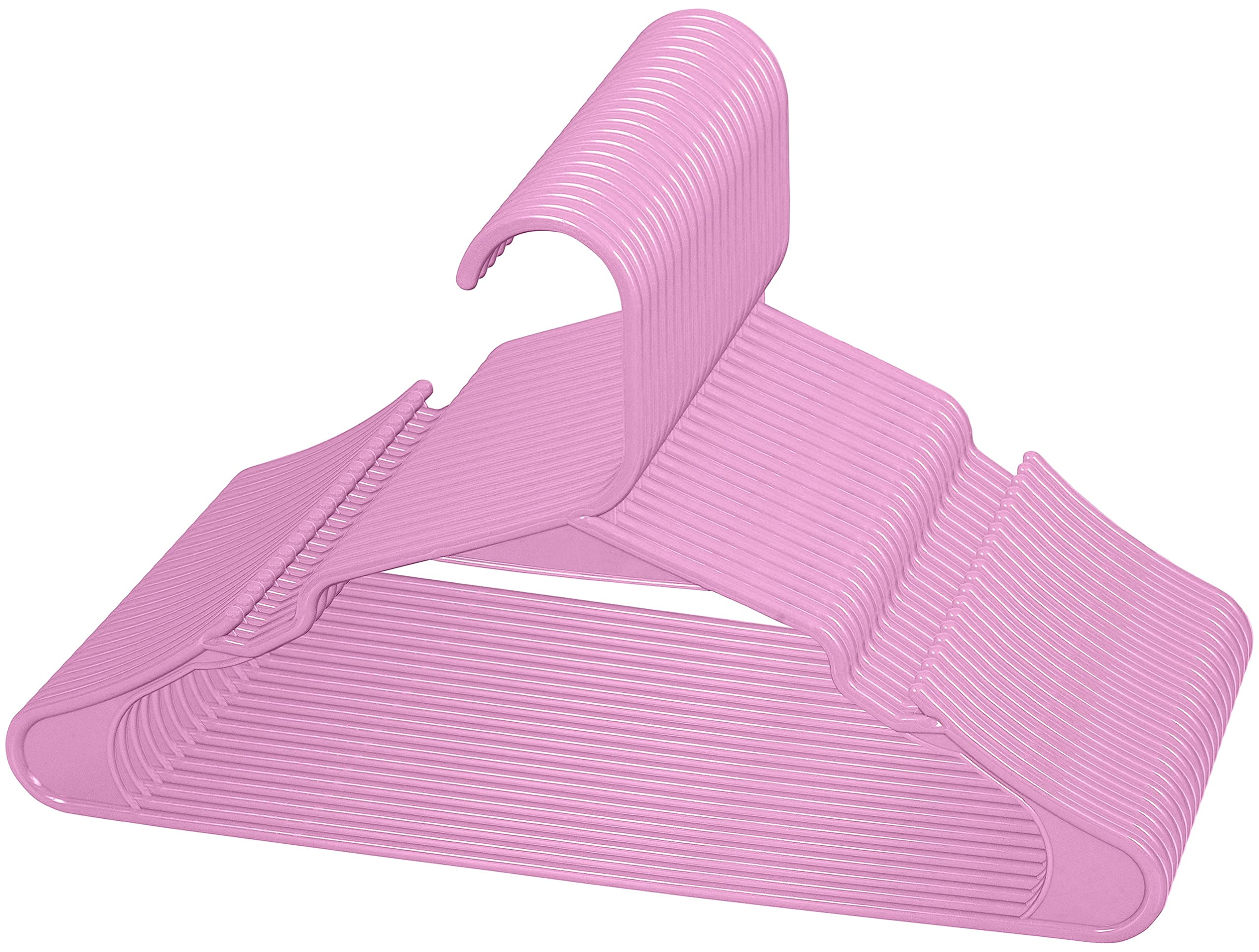 ROYALE 20 Pack Pink Plastic Hangers for Clothes - Heavy Duty Plastic Clothes Hanger Ideal for Everyday Standard Use - Lightweight & Space Saving Notched Plastic Hangers - Slim & Sleek Shoulder Groove