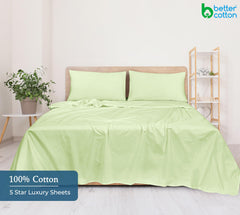 400 Thread Count 100% American Grown Cotton Flat Sheet - Cooling Sheets - Queen Sheets - Luxury Sateen Weave - Queen Flat Sheet Sold Separately - Soft Green Flat Sheet Only (Queen, Florentine Sage)