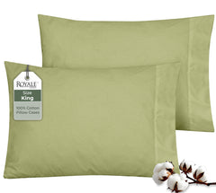 ROYALE LINENS 200 Thread Count 100% Long Staple Combed Cotton Pillowcases Set Of 2 - Ultra Soft - Queen Bed Pillow Cover - 20"x30" - Breathable, Cool & Crisp Percale White (Queen, Sage Green)